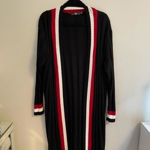 Stripped ribbed long cardigan